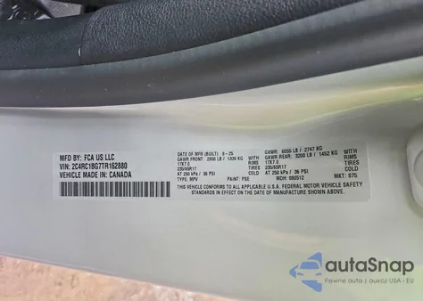 2026 Chrysler Pacifica Select from USA, damaged, VIN 2C4RC1BG7TR162880